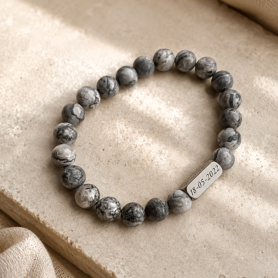 Man - Gegraveerde natuurstenen armband